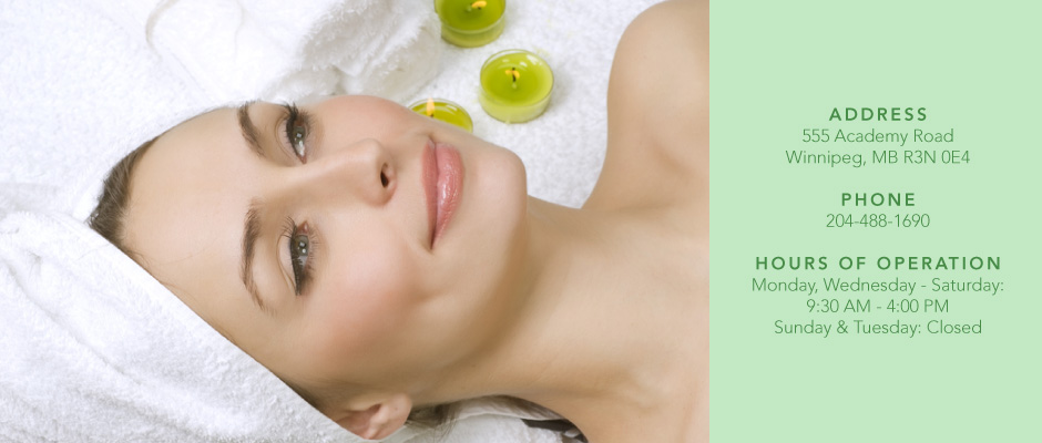 Skin care treatment for beautiful woman | 555 Academy Road, Winnipeg, MB R3N 0E4 | 204-488-1690 | Monday, Wednesday - Saturday: 10:00 AM - 4:00 PM; Sunday & Tuesday: Closed